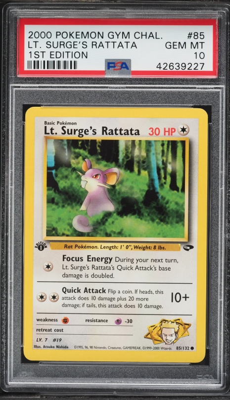 2000 Pokemon Gym Challenge 1st Edition Lt. Surge's Rattata #85 PSA 10 GEM MINT