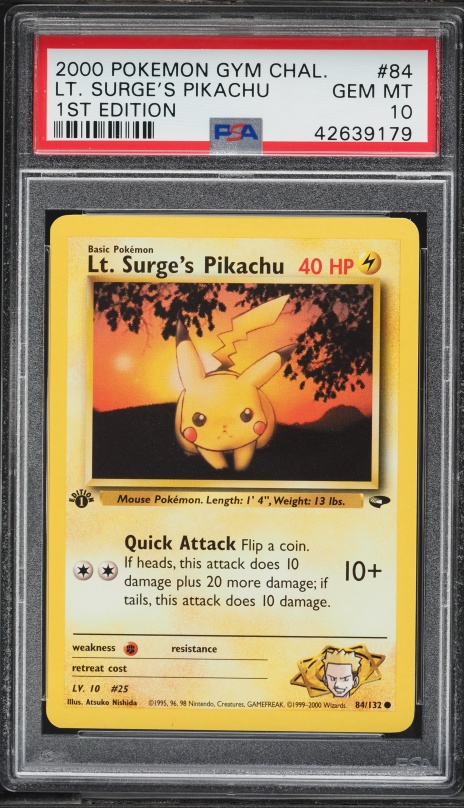 2000 Pokemon Gym Challenge 1st Edition Lt. Surge's Pikachu #84 PSA 10 GEM MINT
