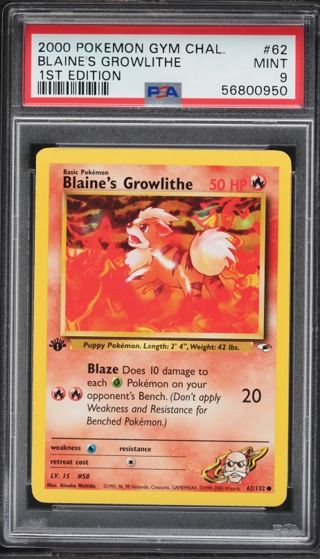 2000 Pokemon Gym Challenge 1st Edition Blaine's Growlithe #62 PSA 9 MINT
