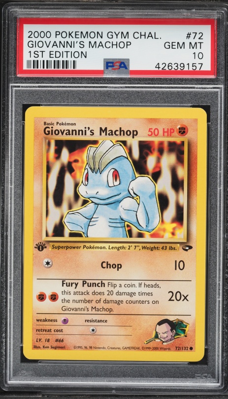 2000 Pokemon Gym Challenge 1st Edition Giovanni's Machop #72 PSA 10 GEM MINT