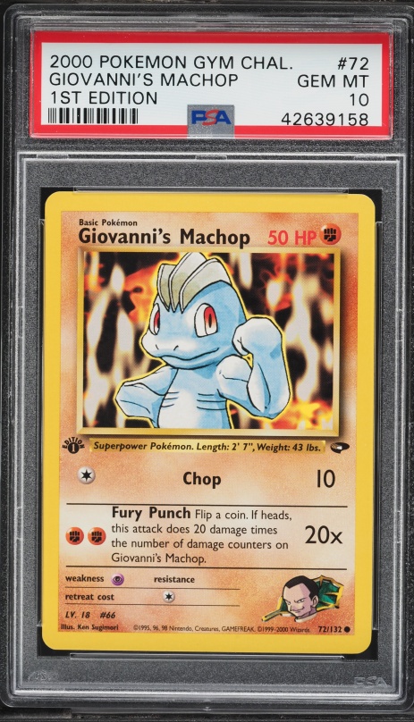 2000 Pokemon Gym Challenge 1st Edition Giovanni's Machop #72 PSA 10 GEM MINT