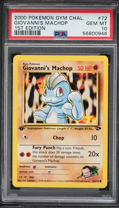 2000 Pokemon Gym Challenge 1st Edition Giovanni's Machop #72 PSA 10 GEM MINT