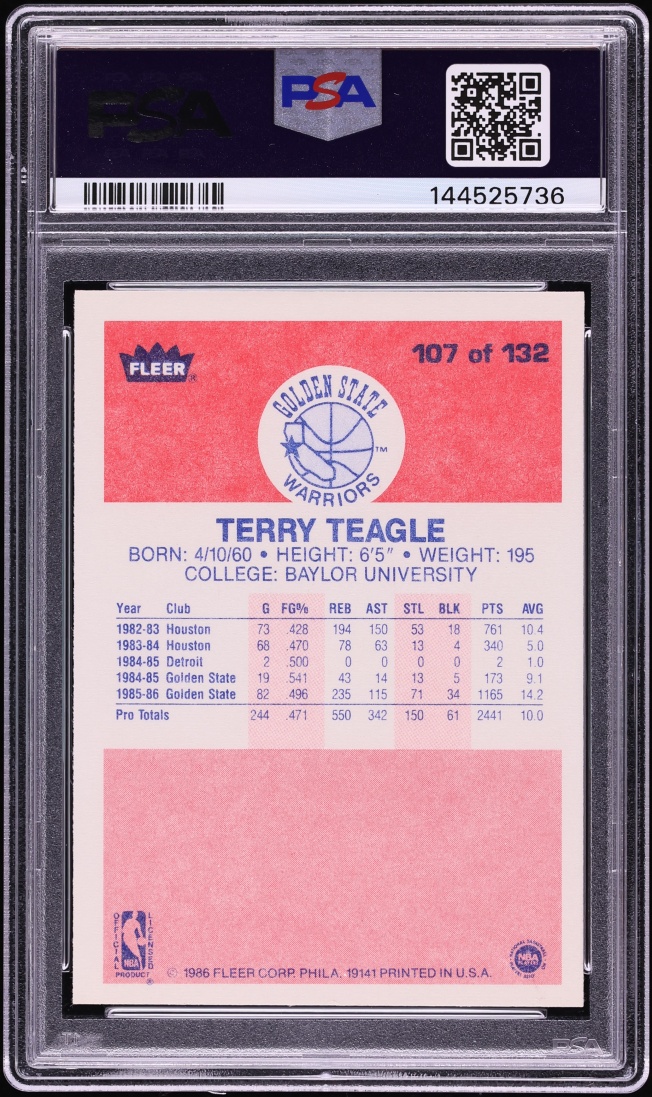 1986 Fleer Basketball Terry Teagle #107 PSA 8 NM-MT