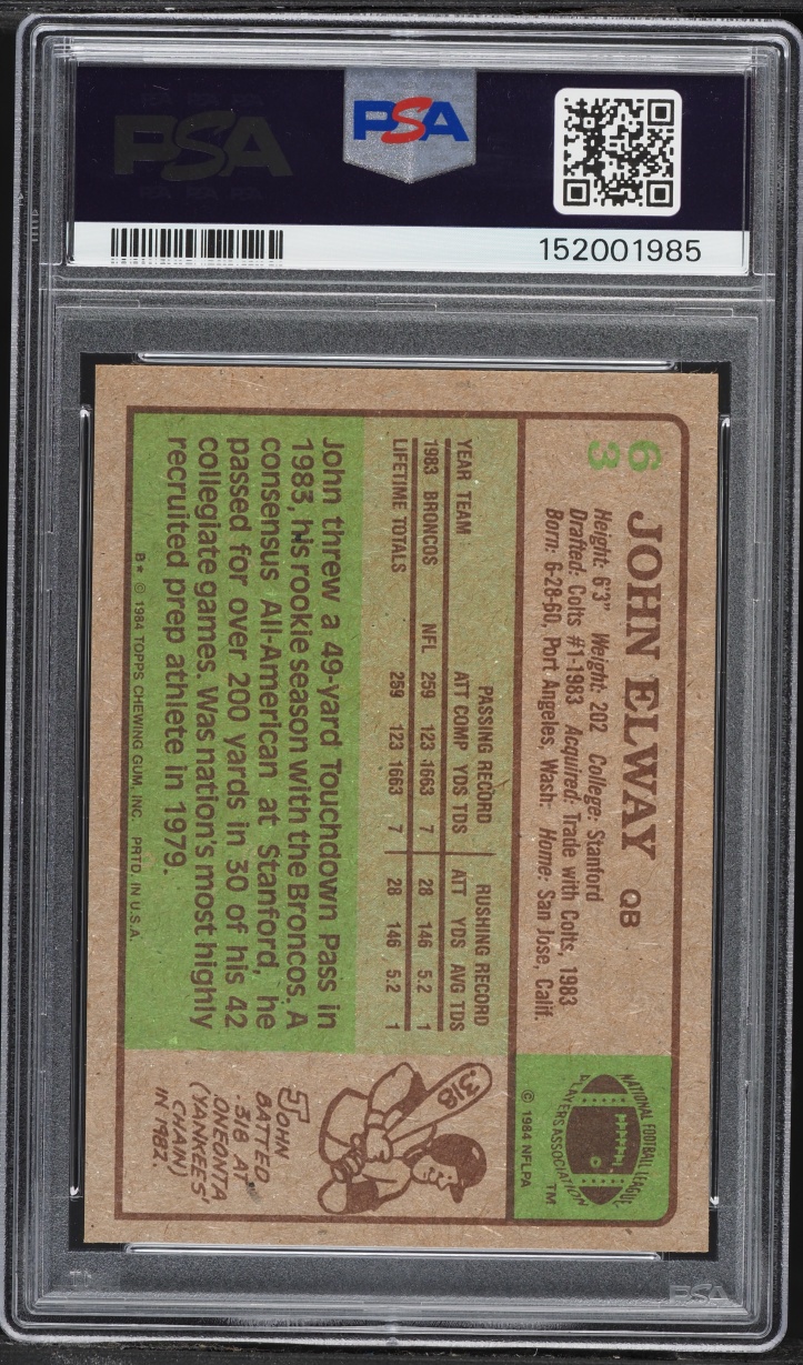 1984 Topps Football John Elway ROOKIE #63 PSA 8 NM-MT