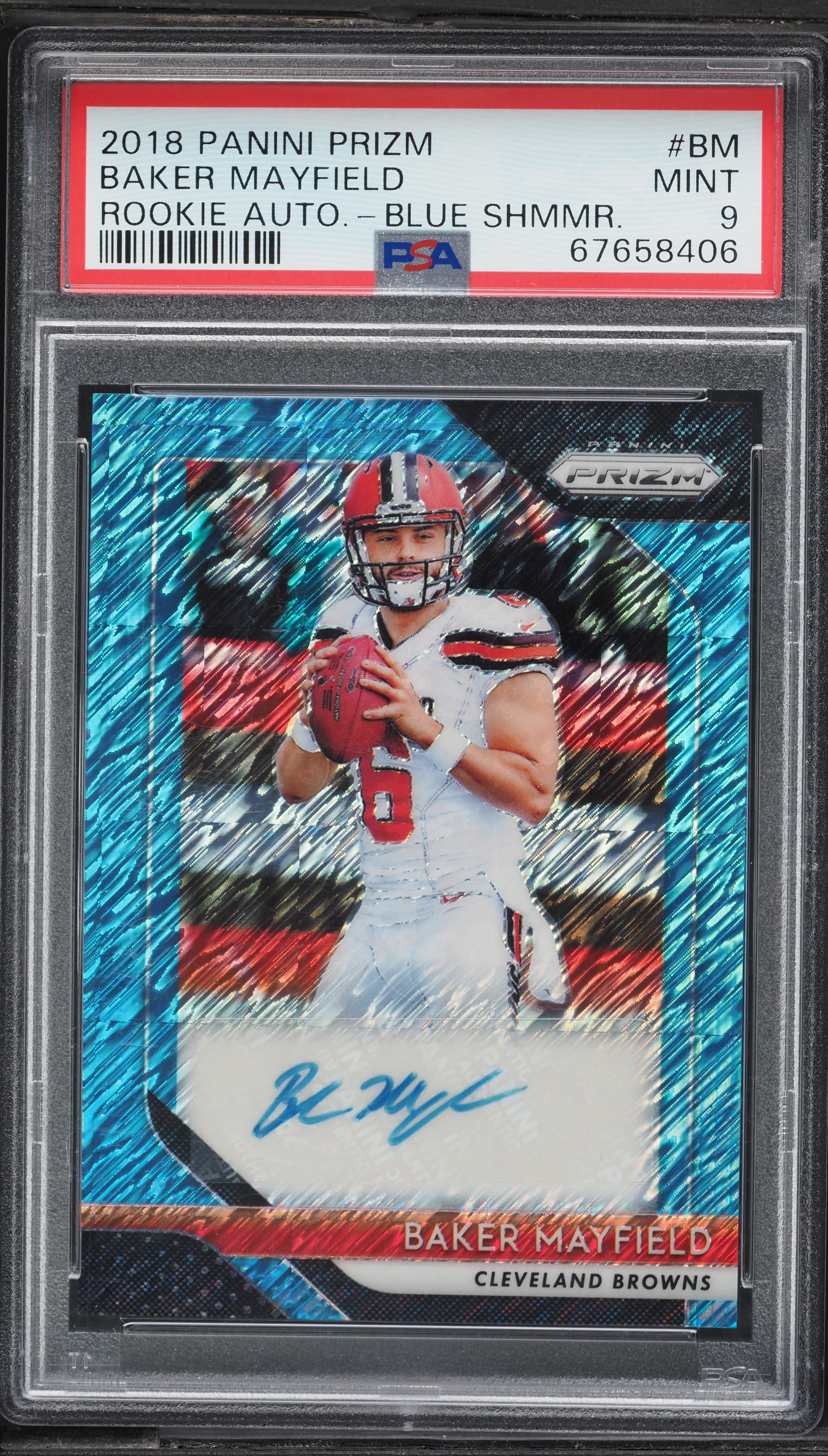 2018 Panini Prizm Football Blue Shimmer Baker Mayfield #1 PSA 10