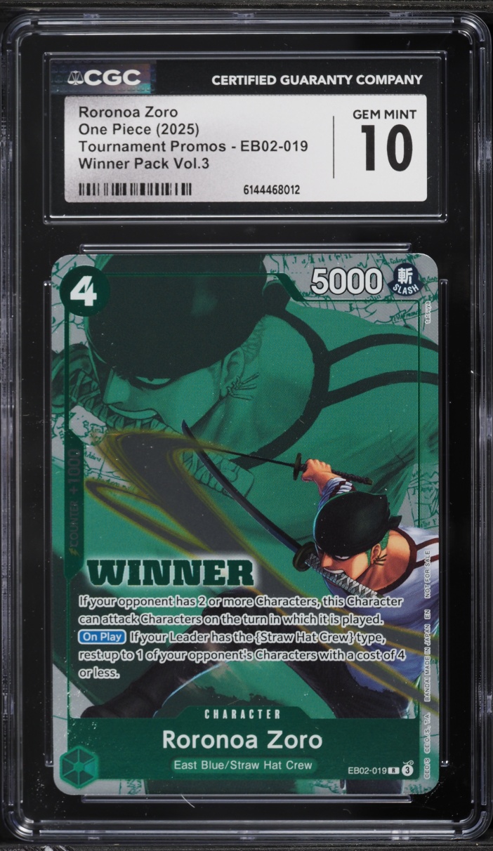 2025 One Piece Tournament Promo Winner Pack Volume 3 Roronoa Zoro #EB02-019 CGC 10 GEM MINT