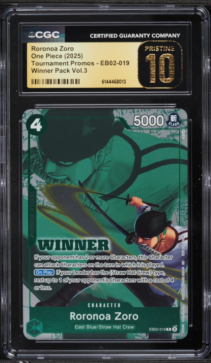 2025 One Piece Tournament Promo Winner Pack Volume 3 Roronoa Zoro #EB02-019 CGC 10 PRISTINE