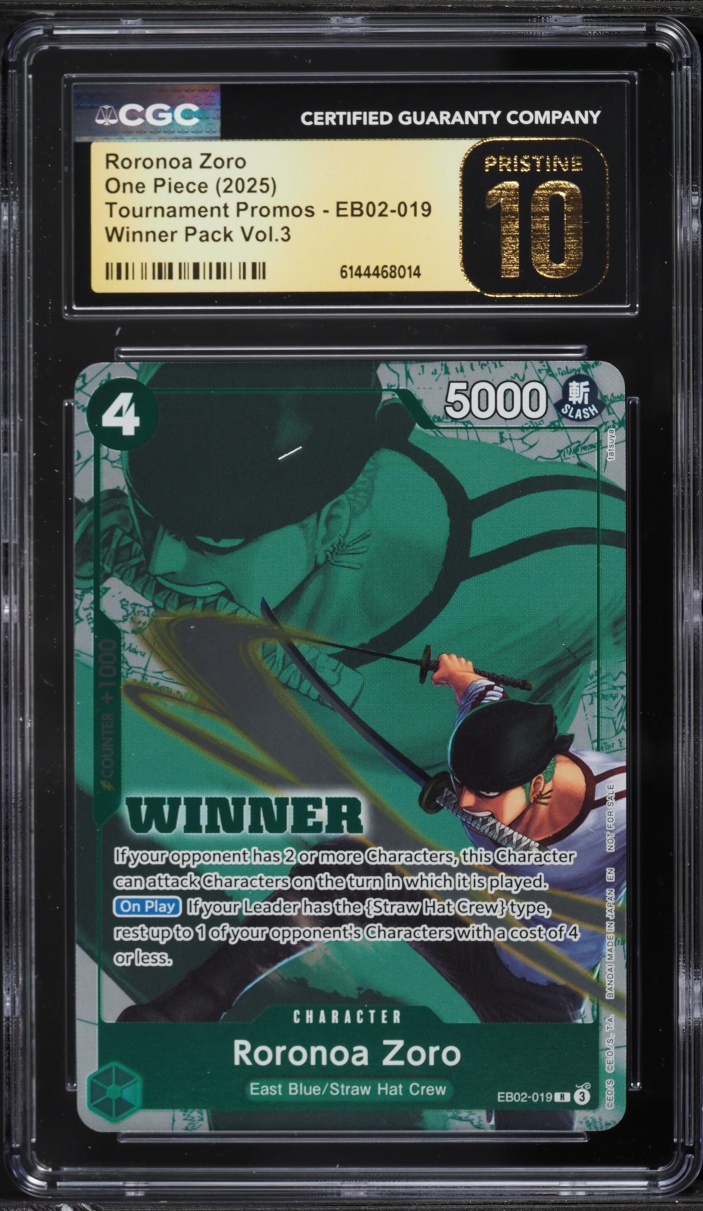 2025 One Piece Tournament Promo Winner Pack Volume 3 Roronoa Zoro #EB02-019 CGC 10 PRISTINE