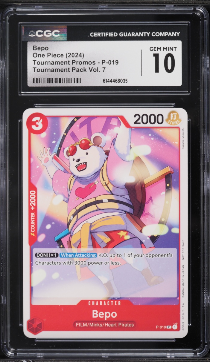 2024 One Piece Promo Tournament Pack Volume 7 Bepo #P-019 CGC 10 GEM MINT