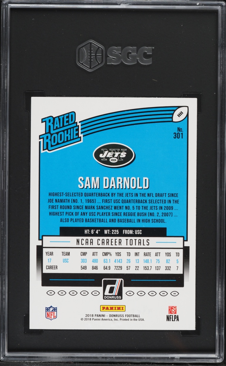 2018 Donruss Football Sam Darnold ROOKIE #301 SGC 9.5 MINT+