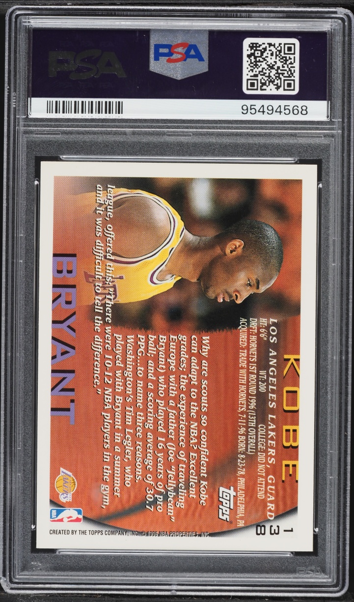 1996 Topps Basketball Kobe Bryant ROOKIE #138 PSA 9 MINT
