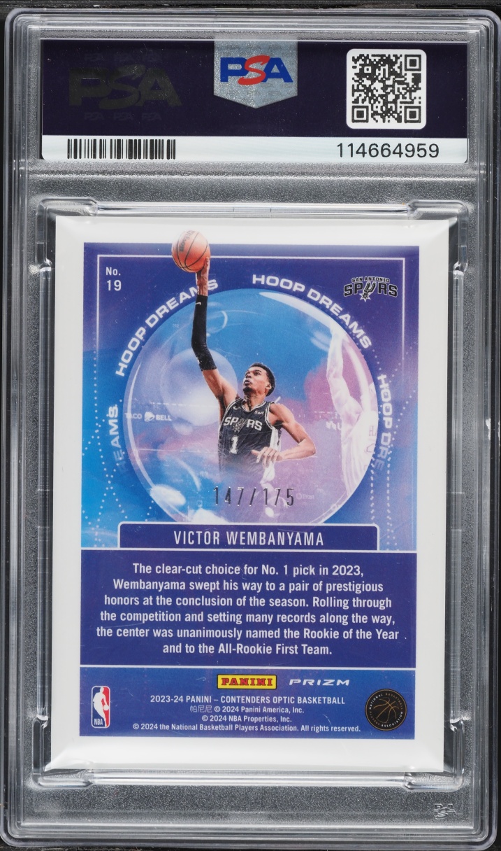 2023 Panini Contenders Optic Hoop Dream Red Cracked Ice Victor Wembanyama ROOKIE /175 #19 PSA 9