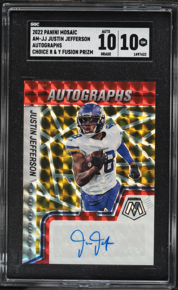 2022 Panini Mosaic Choice Red Yellow Fusion Prizm Justin Jefferson AUTO #AM-JJ SGC 10 GEM MINT