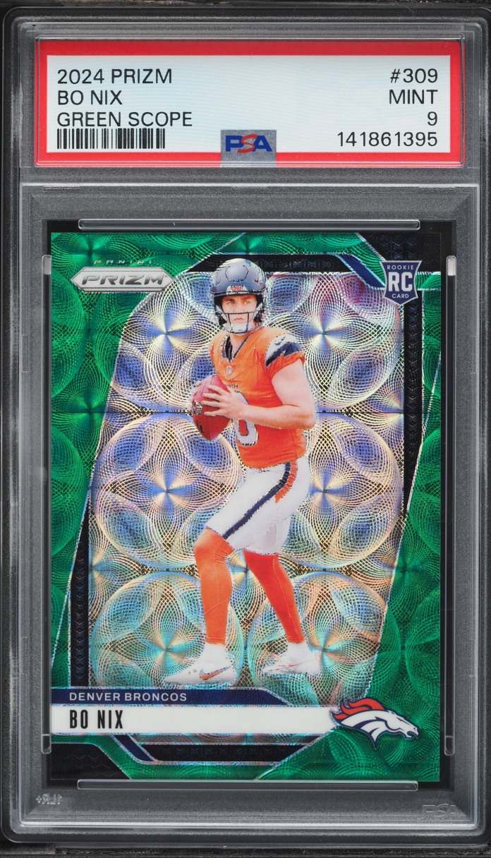 2024 Panini Prizm Green Scope Bo Nix ROOKIE /75 #309 PSA 9 MINT