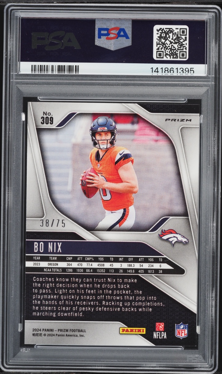 2024 Panini Prizm Green Scope Bo Nix ROOKIE /75 #309 PSA 9 MINT