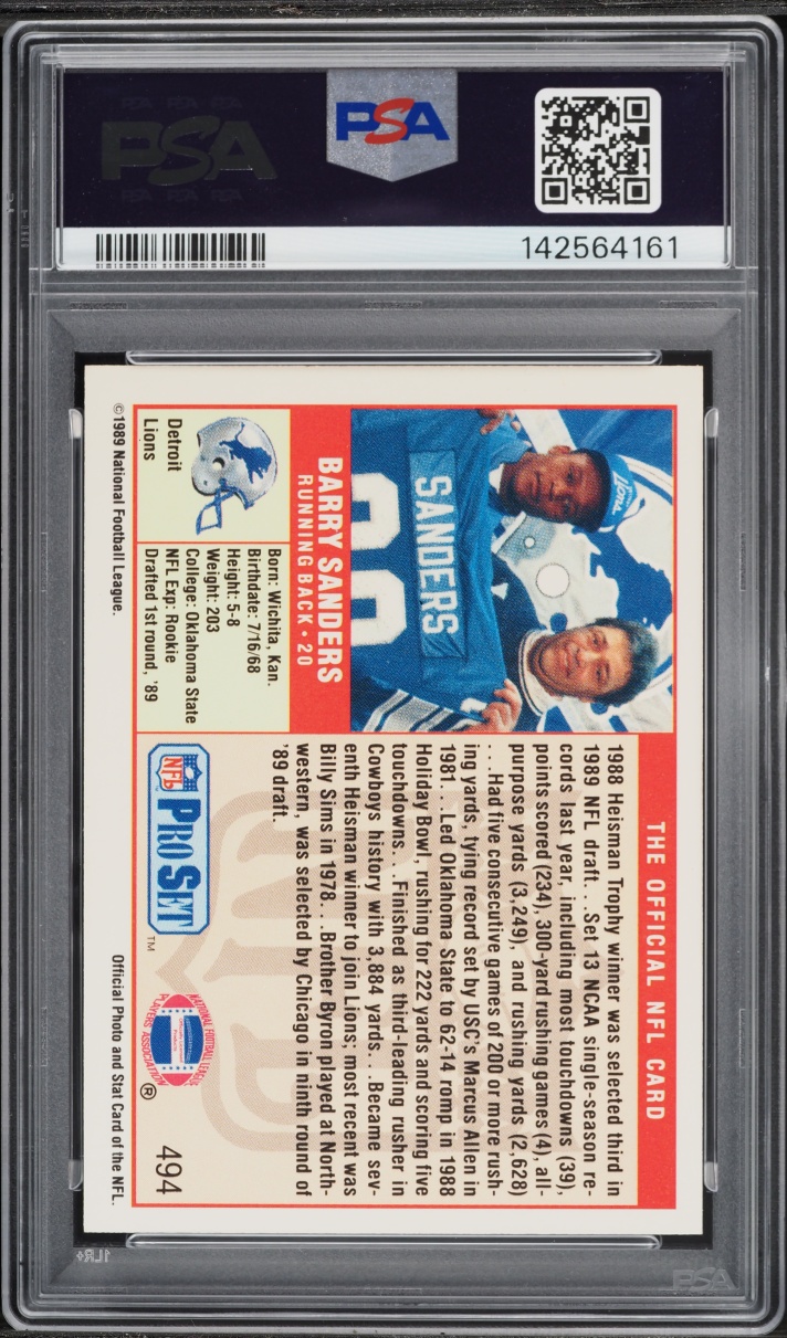 1989 Pro Set Football Barry Sanders ROOKIE #494 PSA 8 NM-MT