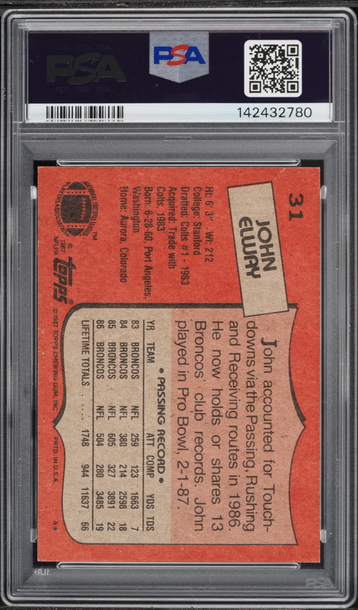 1987 Topps Football John Elway #31 PSA 8 NM-MT