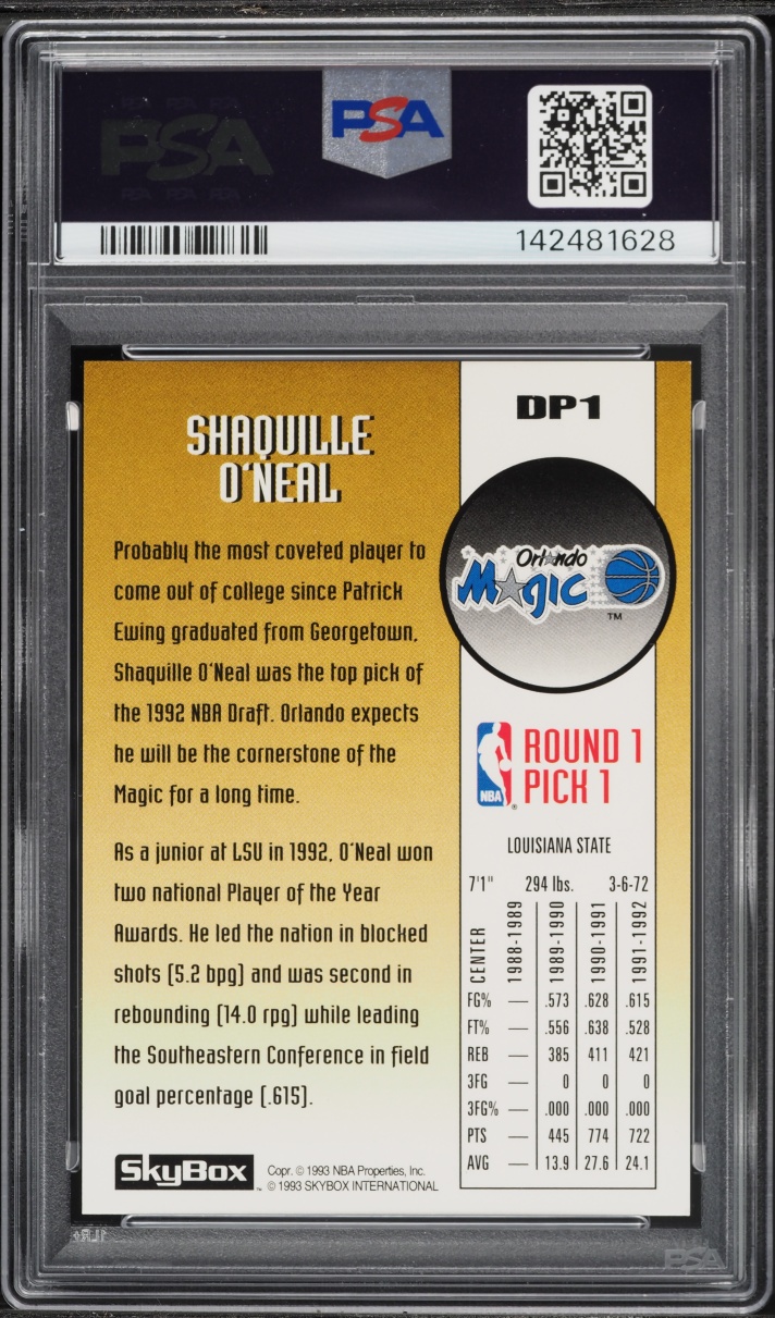 1992 Skybox Draft Pick Shaquille O'Neal ROOKIE #DP1 PSA 8 NM-MT