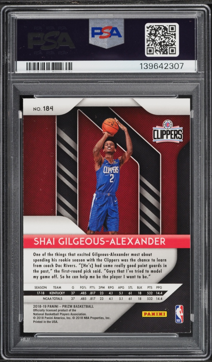 2018 Panini Prizm Shai Gilgeous-Alexander ROOKIE #184 PSA 9 MINT