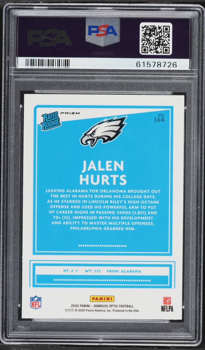 2020 Donruss Optic Blue Hyper Jalen Hurts ROOKIE #164 PSA 10 GEM MINT