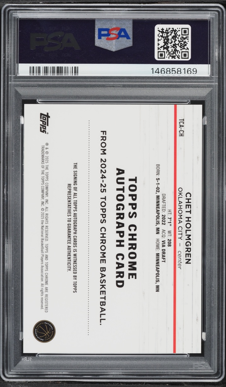 2024 Topps Chrome Sapphire Edition Red Chet Holmgren AUTO 1/5 #TCACH PSA 10 GEM MINT