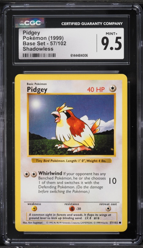 1999 Pokemon Base Set Shadowless Pidgey #57 CGC 9.5 MINT+
