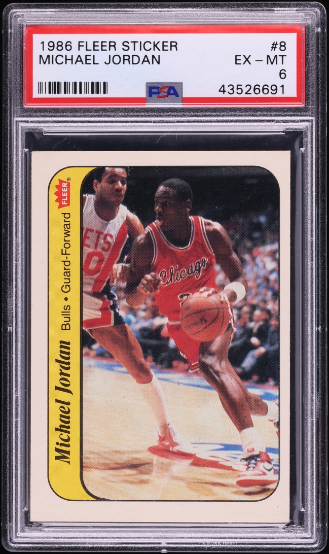 1986 Fleer Sticker Michael Jordan ROOKIE #8 PSA 6 EXMT