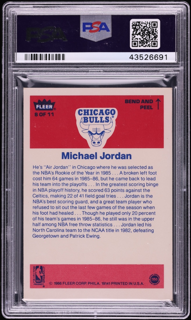 1986 Fleer Sticker Michael Jordan ROOKIE #8 PSA 6 EXMT