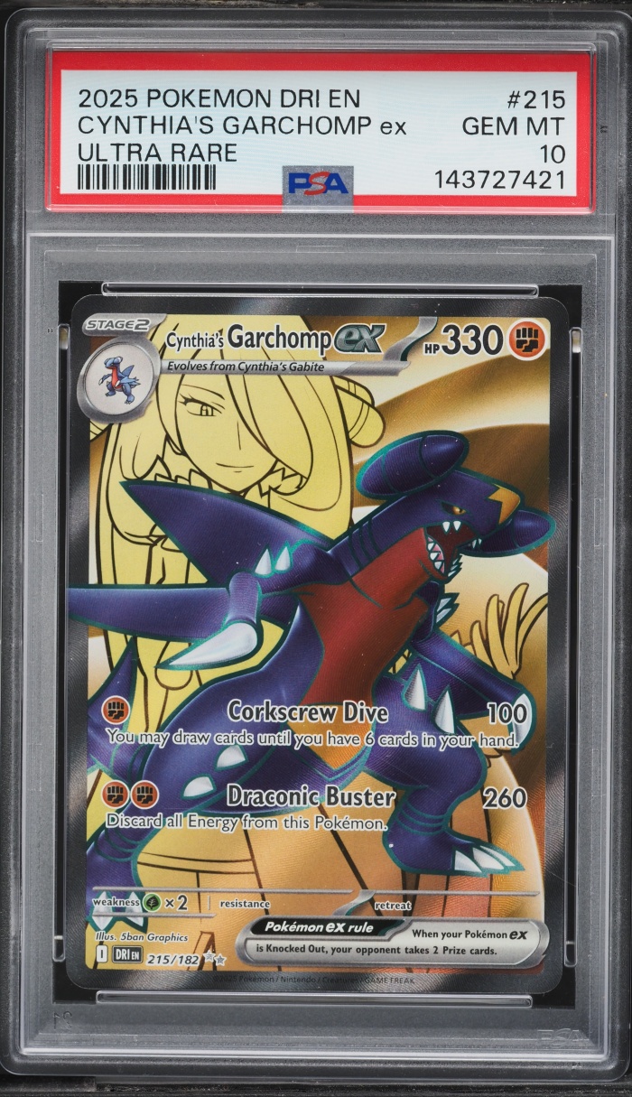 2025 Pokemon Scarlet & Violet Destined Rivals Full Art Cynthia's Garchomp Ex #215 PSA 10 GEM