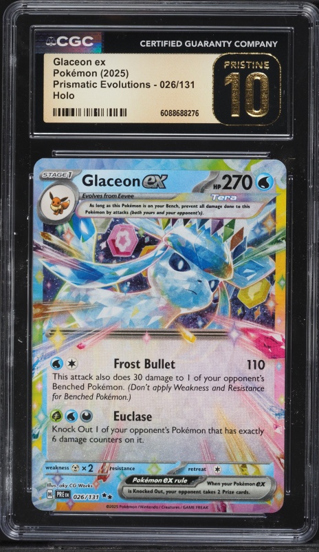 2025 Pokemon Scarlet & Violet Prismatic Evolutions Holo Glaceon ex #26 CGC 10 PRISTINE