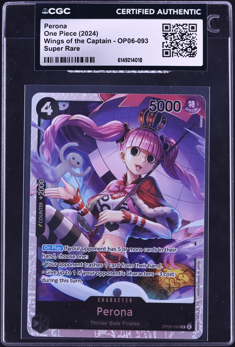 2024 One Piece Wings Of The Captain SR Perona #OP06-093 CGC AUTH
