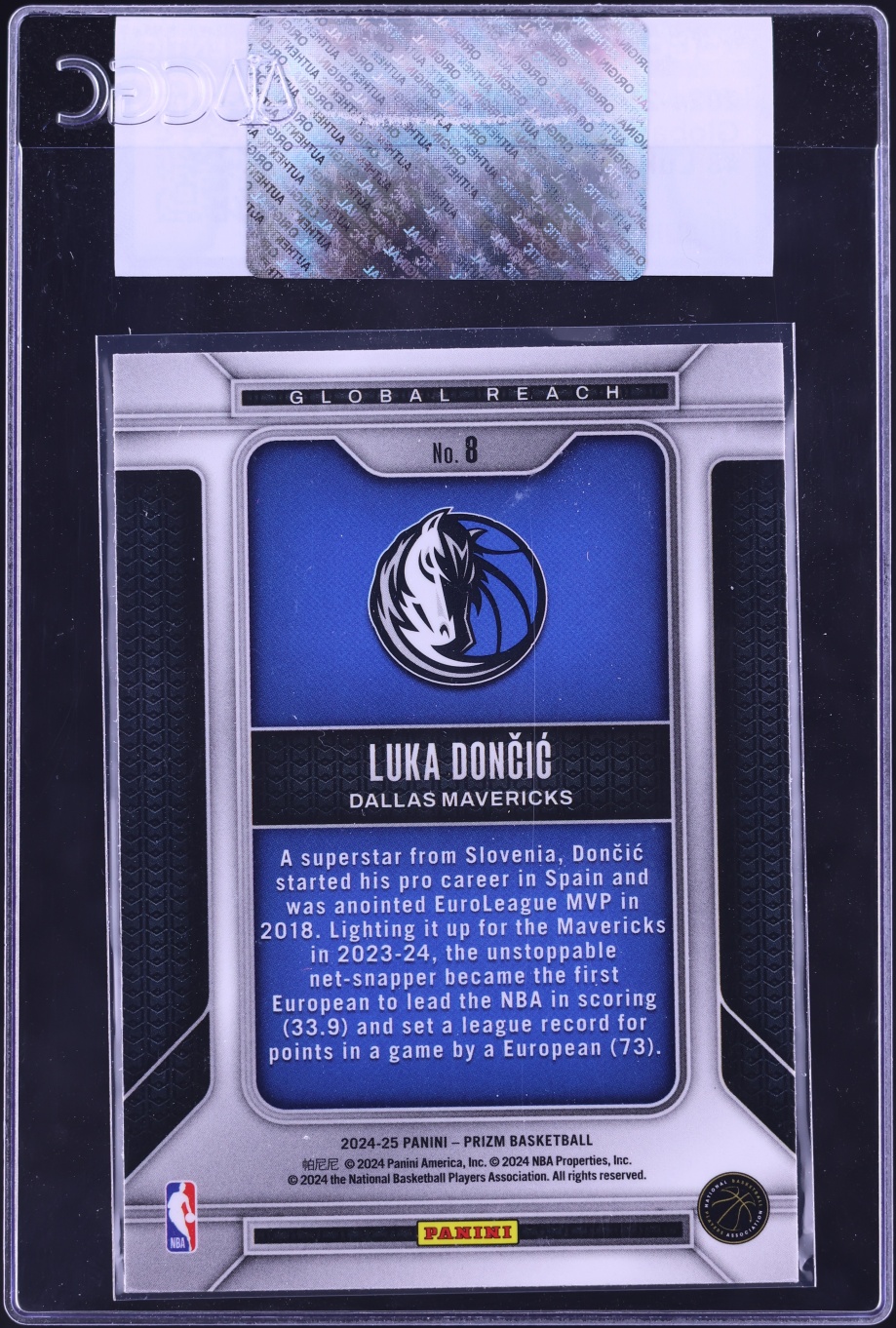 2024 Panini Prizm Global Reach Luka Doncic #8 CGC AUTH