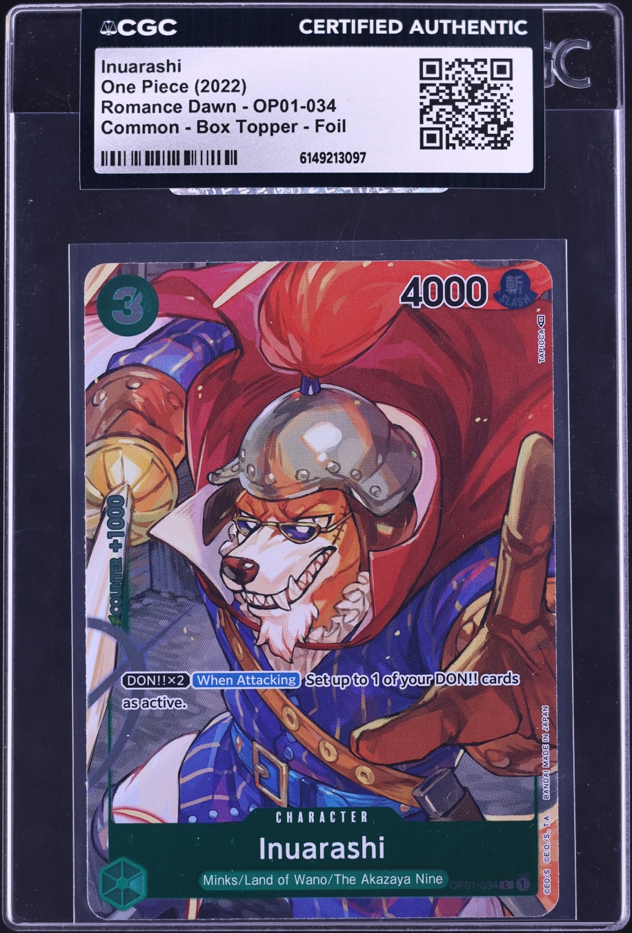 2022 One Piece Romance Dawn Box Topper Alt Art Inuarashi #OP01-034 CGC ...