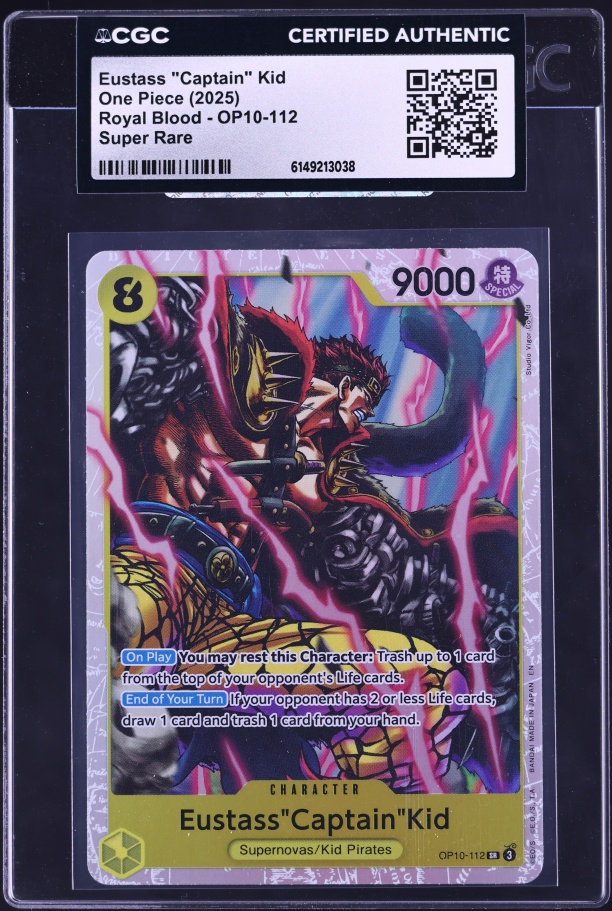 2025 One Piece Royal Blood SR Eustass "Captain" Kid #OP10-112 CGC 10 GEM MINT on Fanatics Collect 2025 One Piece Royal Blood SR Eustass "Captain" Kid #OP10-112 CGC 10 GEM MINT on Fanatics Collect