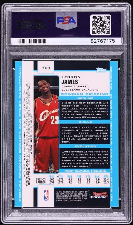 2003 Bowman Chrome Rookies & Stars LeBron James ROOKIE #123 PSA 9 MINT
