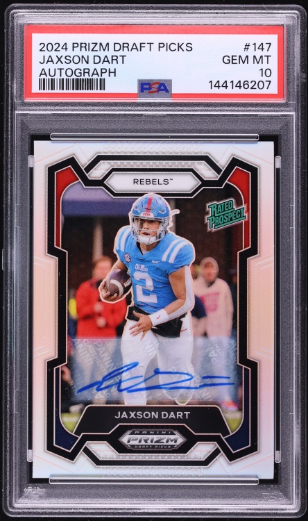 2024 Panini Prizm Draft Picks Jaxson Dart ROOKIE AUTO #147 PSA 10 GEM MINT