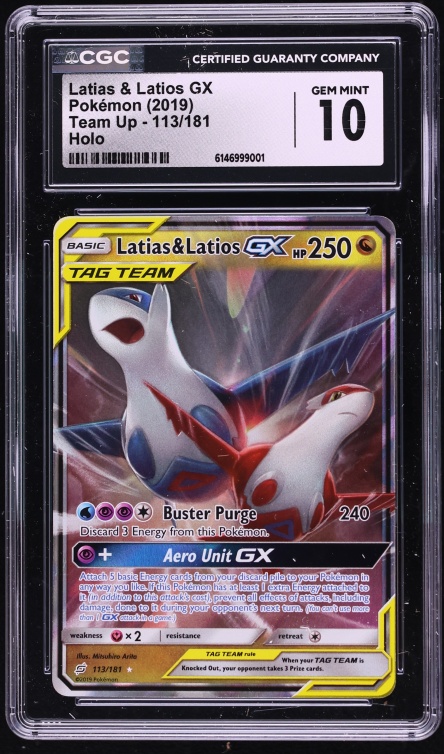 2019 Pokemon Sun & Moon Team Up Full Art Latias & Latios GX #113 CGC 10 GEM MINT