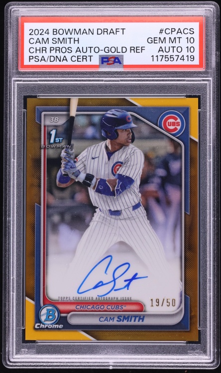 2024 Bowman Chrome Draft Gold Ref Cam Smith PROSPECT AUTO DNA 10 /50 #CPACS PSA 10 GEM MINT