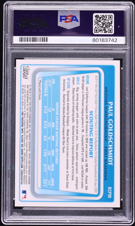 2011 Bowman Chrome Paul Goldschmidt PROSPECT AUTO DNA 10 #BCP99 PSA AUTH