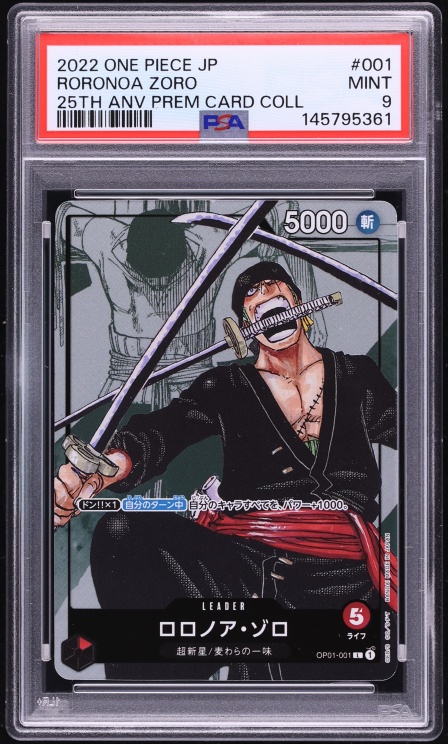 2022 One Piece Japanese Premium 25th Anniversary Manga Art Roronoa Zoro L #OP01-001 PSA 9 MINT