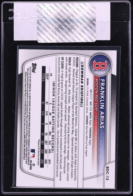 2025 Bowman Draft Chrome Sapphire Padparadscha Franklin Arias PROSPECT 1/1 #BDC-13 CGC AUTH