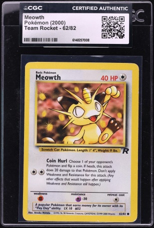 first edition meowth pokemon card 2000 Pokemon Team Rocket 1st Edition Meowth #62 SGC 9 MINT on Fanatics  Collect