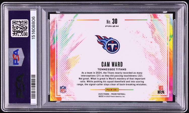 2025 Panini Prizm Color Blast Cam Ward ROOKIE #30 PSA 9 MINT