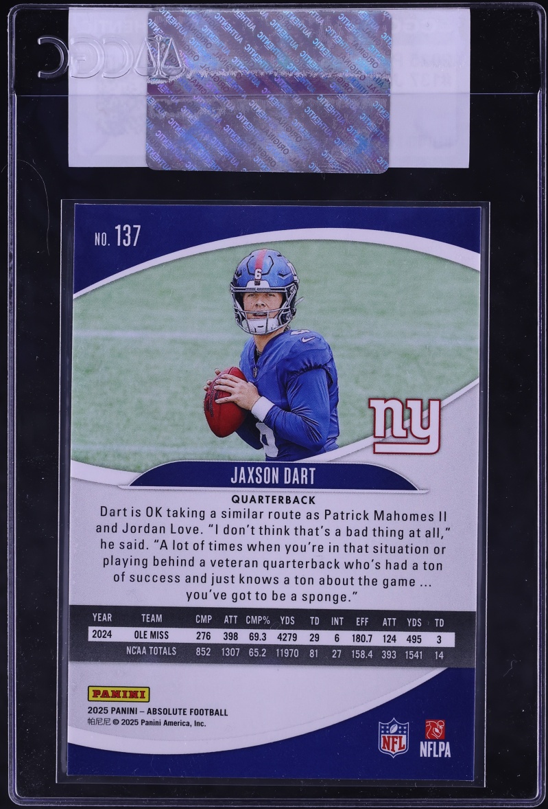 2025 Absolute Football Jaxson Dart ROOKIE #137 CGC AUTH