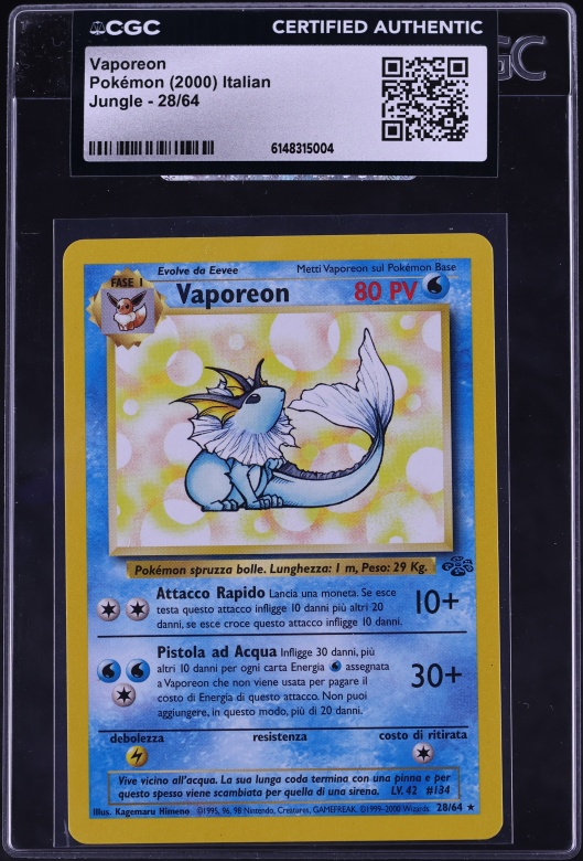1999 vaporeon pokemon card Pokmon Jungle 28/64 CGC 7.5 Near Mint+  Oblivion Collectibles this card is the perfect way to showcase your collection. 1999 Pokemon Jungle Vaporeon #28