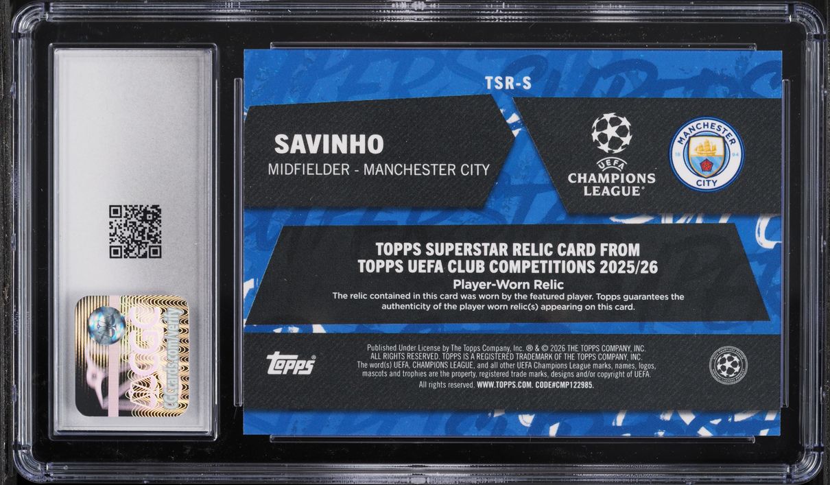 2025 Topps UEFA CC Superstar Relics Blue Foil Savinho PATCH /150 #TSR-S CGC 9 MINT