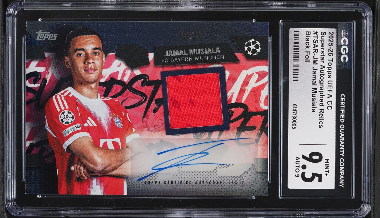 2025 Topps UEFA Superstar Relics Black Foil Jamal Musiala PATCH AUTO /10 #TSAR-JM CGC 9.5 MINT+