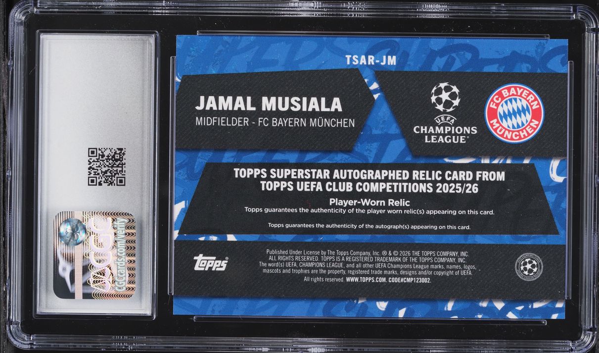 2025 Topps UEFA Superstar Relics Black Foil Jamal Musiala PATCH AUTO /10 #TSAR-JM CGC 9.5 MINT+
