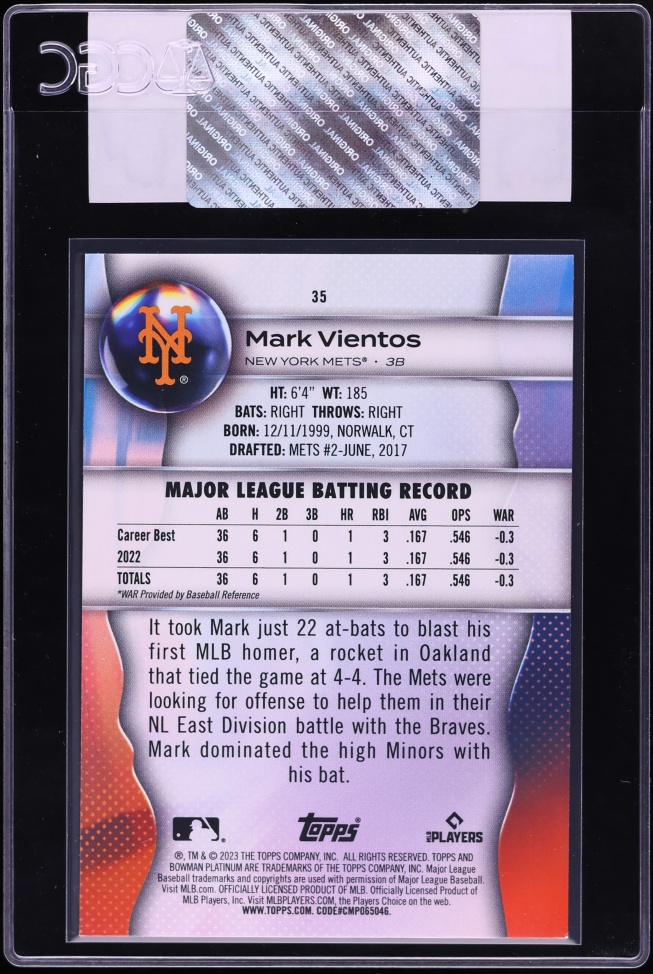 2023 Bowman Platinum Mark Vientos ROOKIE #35 CGC AUTH