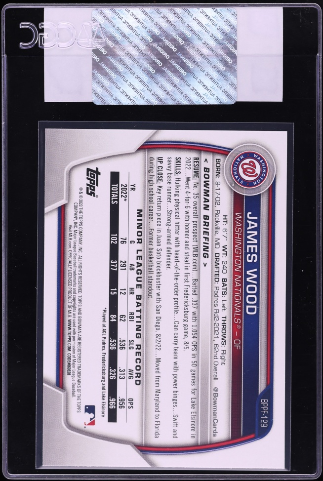 2023 Bowman 1st Edition James Wood PROSPECT #BPPF-129 CGC AUTH